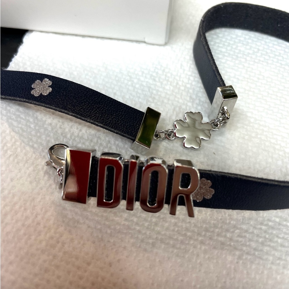 Dior Black and Silver Bracelet with Red Accent